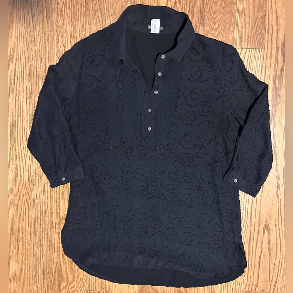 J McLaughlin Silk Cotton Blend Tunic Black 3/4 Sleeve Career Wear Whimsey Goth - Picture 4 of 13